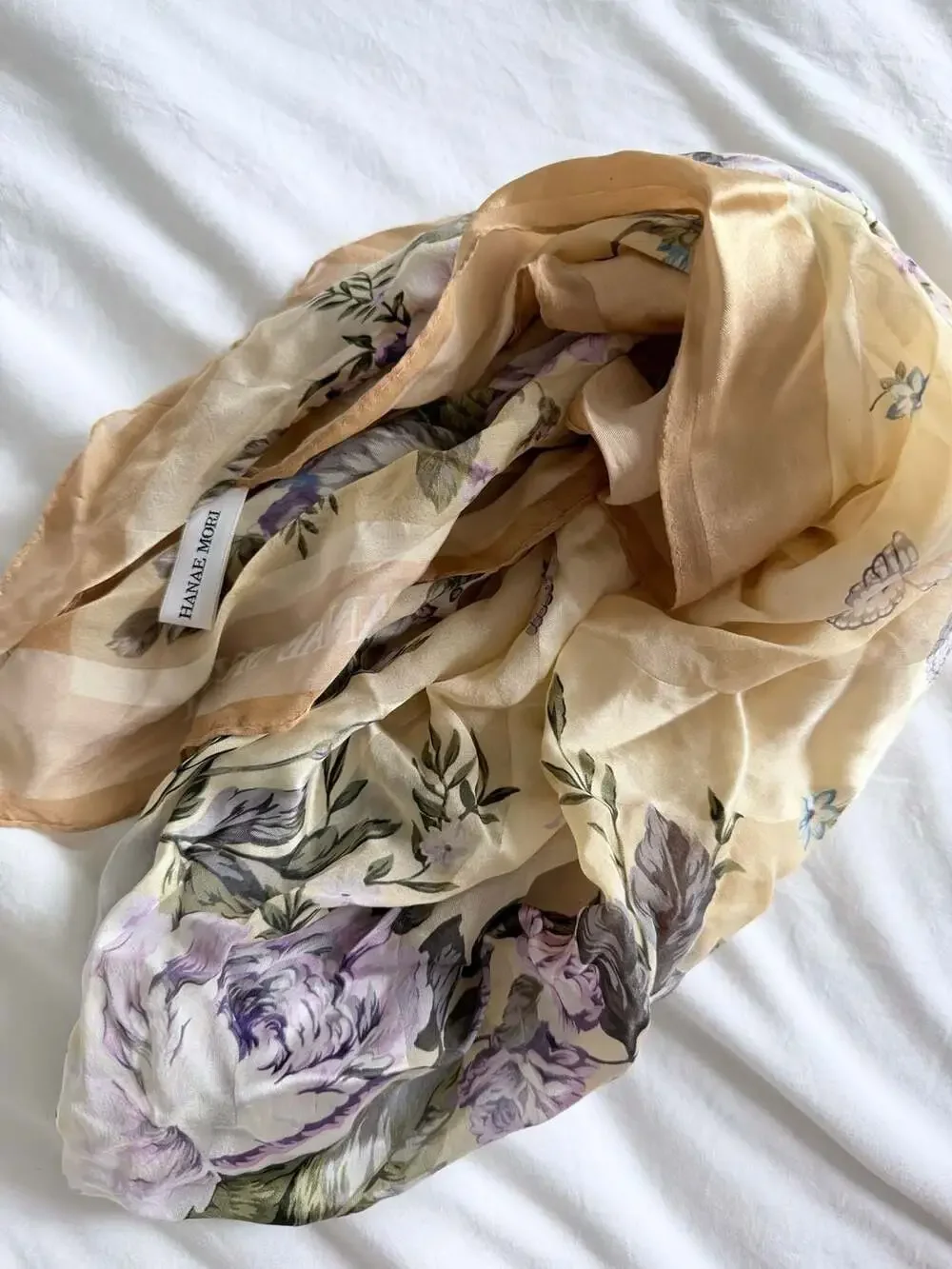 Hanae Mori Floral and Butterfly Print Silk Square Scarf